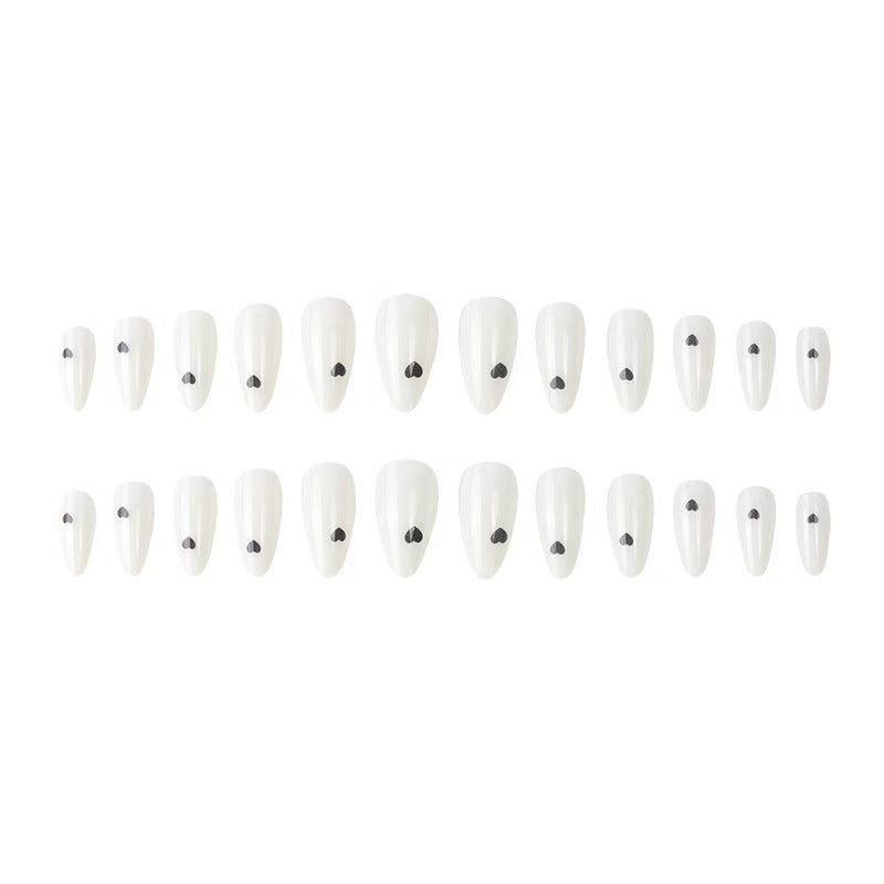 White & Black Small Heart Teardrop Nail