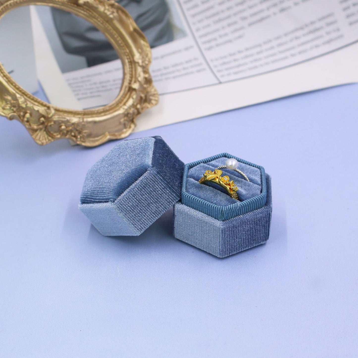 Cross-Border Velvet High-End Small Hexagonal Ring Box (Only Box)