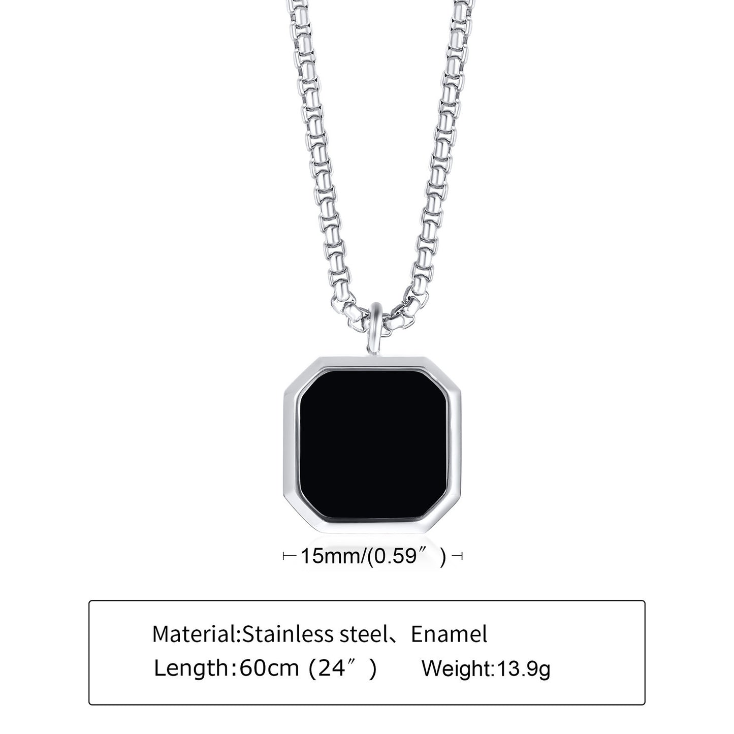 Men's Steel Color Chain & Black Stone Pendant