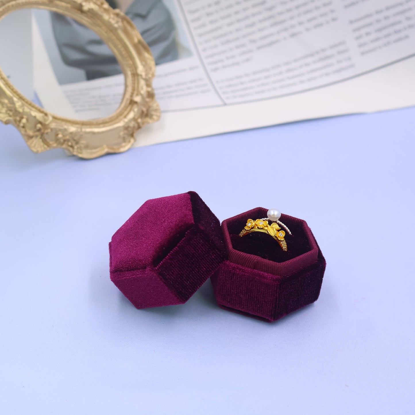 Cross-Border Velvet High-End Small Hexagonal Ring Box (Only Box)