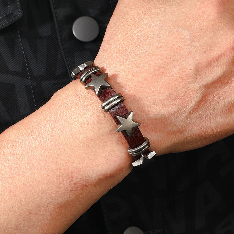 Star Leather Bracelet Brown