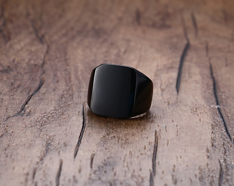 Square Titanium Steel Ring Black
