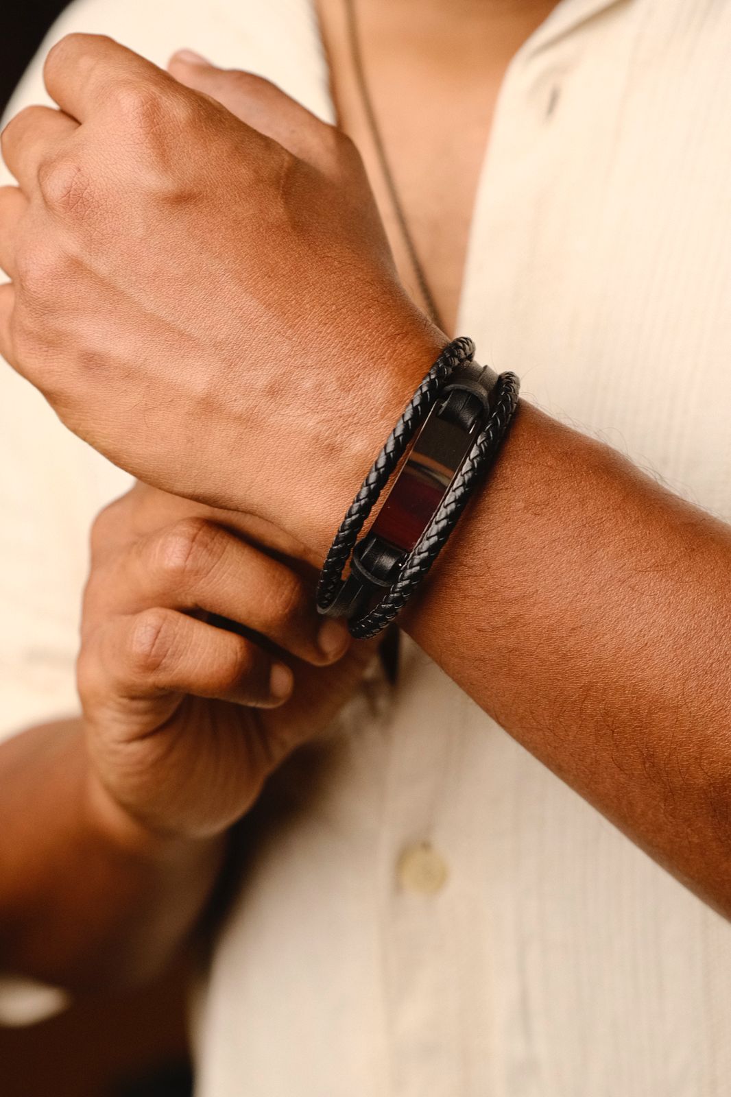 Men's Stainless Steel Leather Bracelet