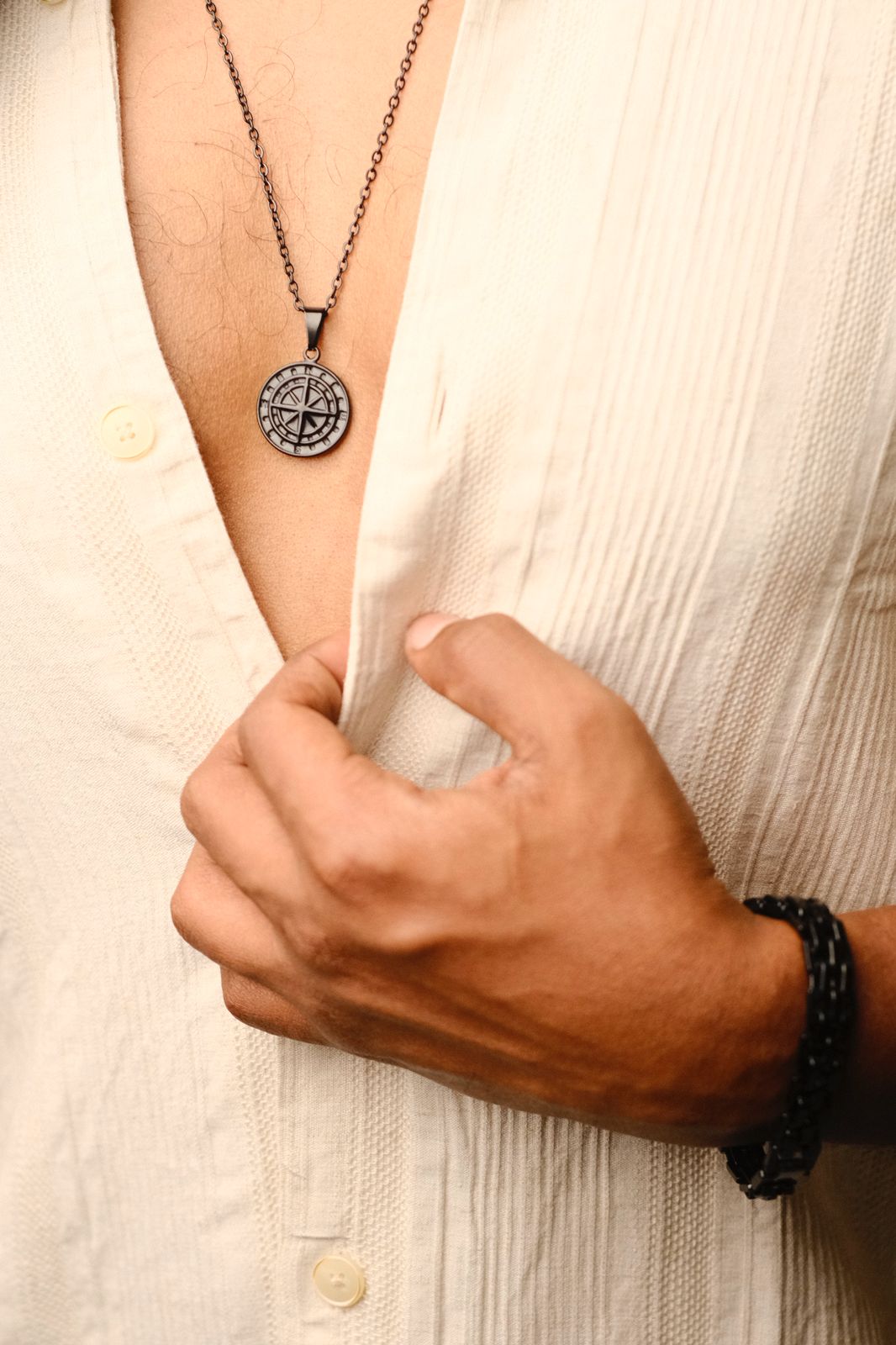 Men's Stainless Steel Compass Pendant
