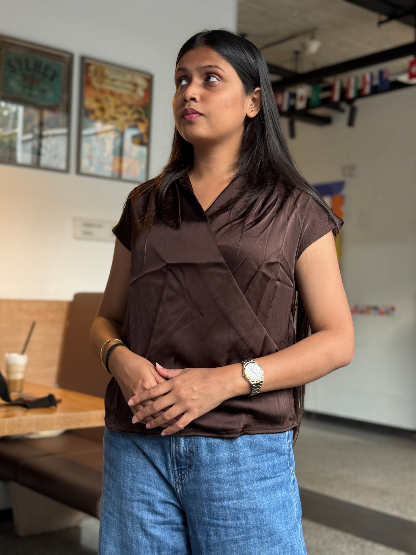 Satin V-Neck Top