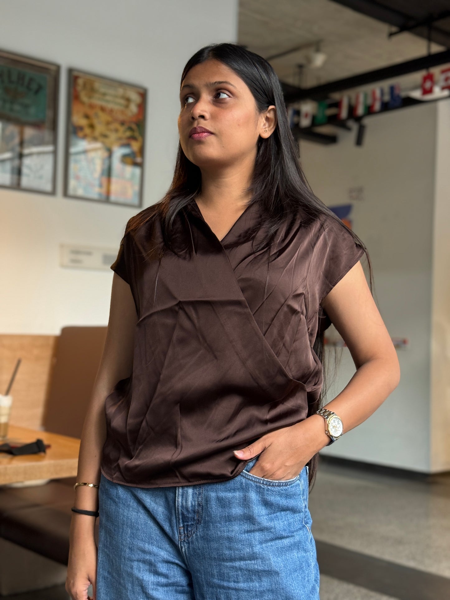 Satin V-Neck Top