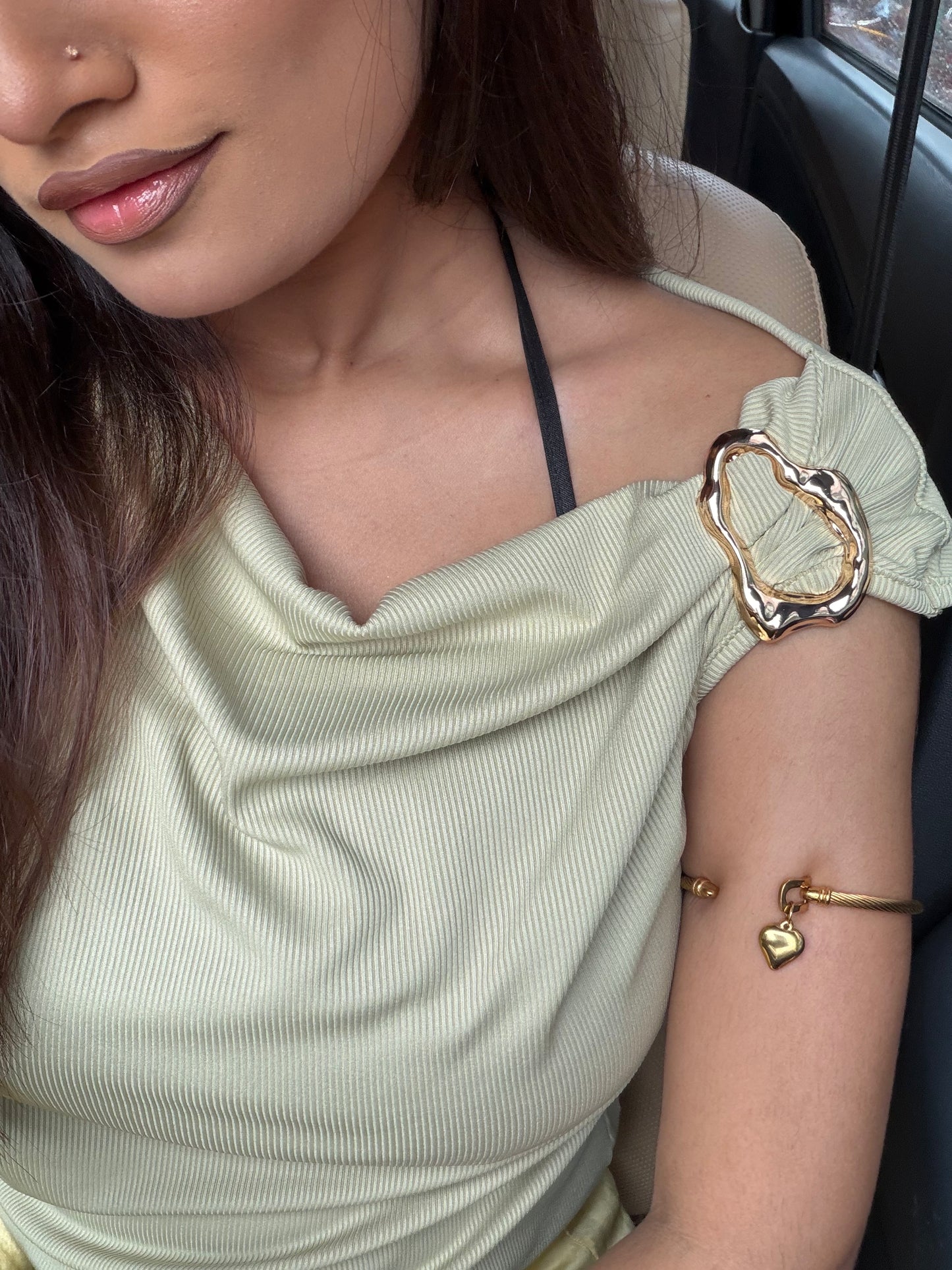 Cold Shoulder Casual Top Light green