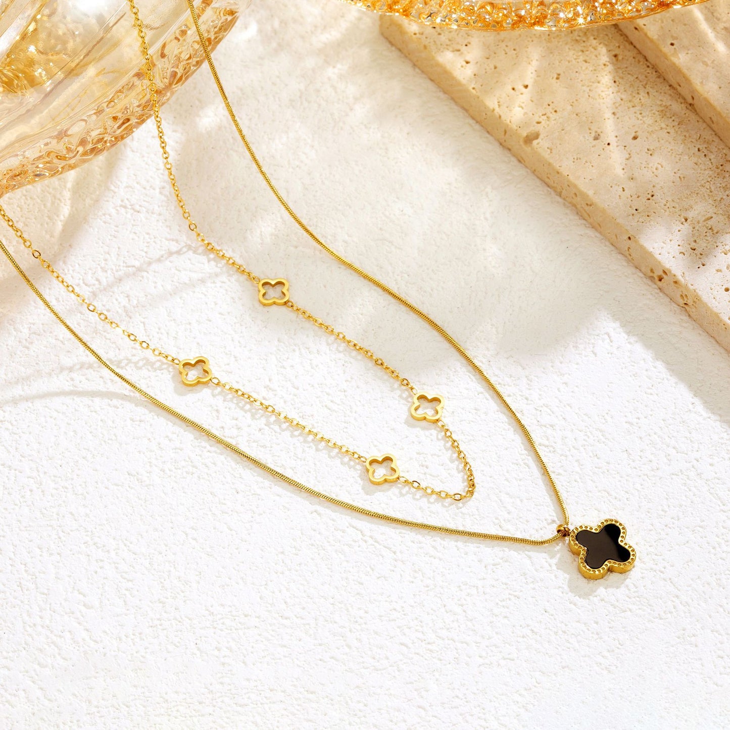Double-layered Four-Leaf Necklace