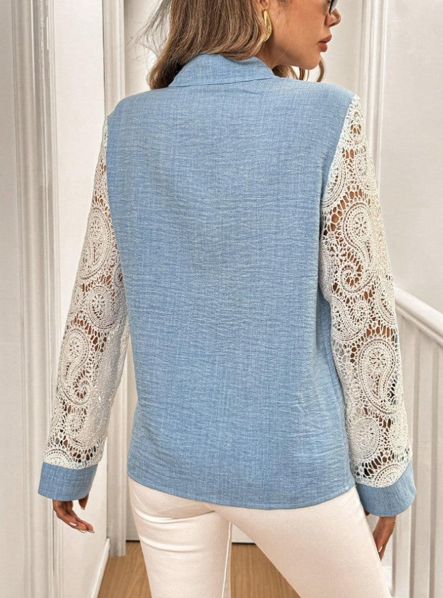 Lace Patchwork Long-Sleeve Shirt