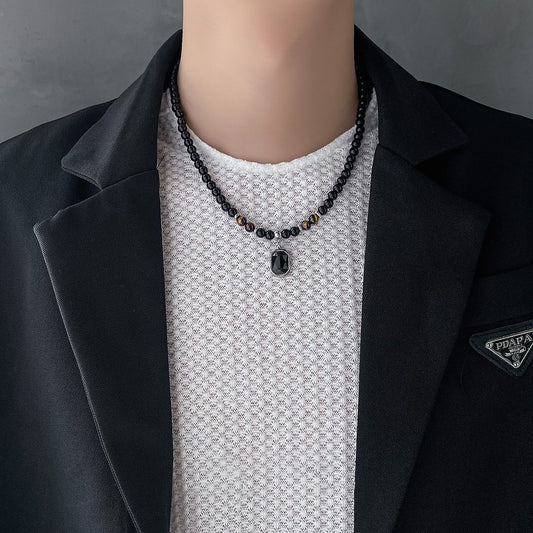Men's Tiger Eye Black Diamond Necklace