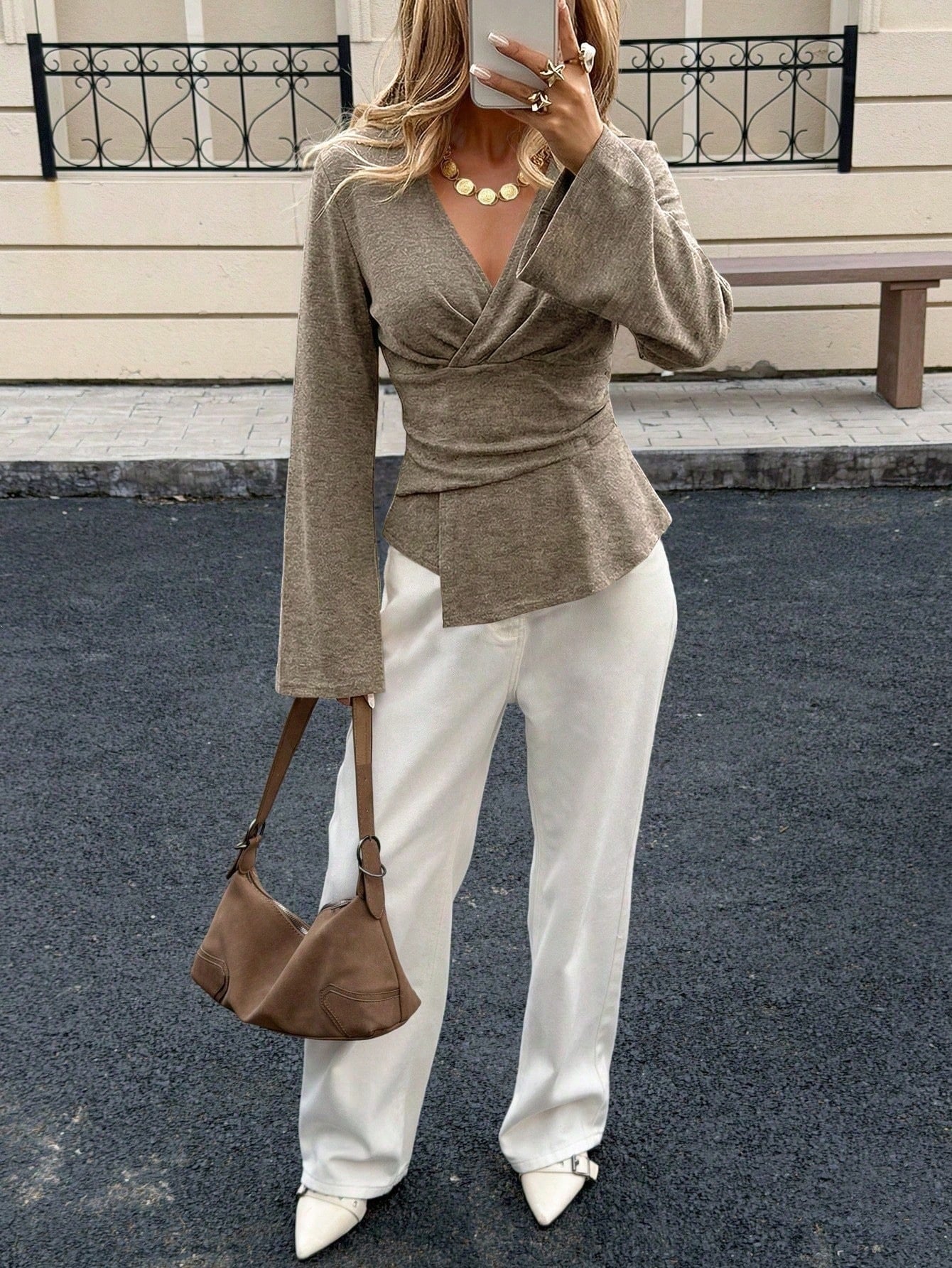 V-Neck Cross-Over Slim-Fit Top