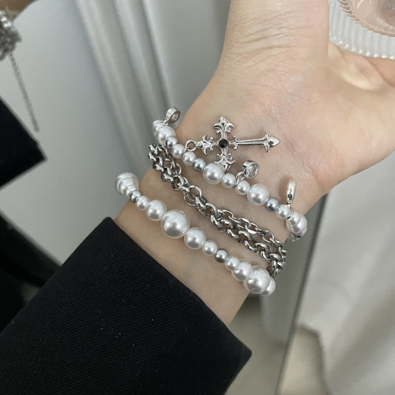 Men's Pearl bracelet With Cross