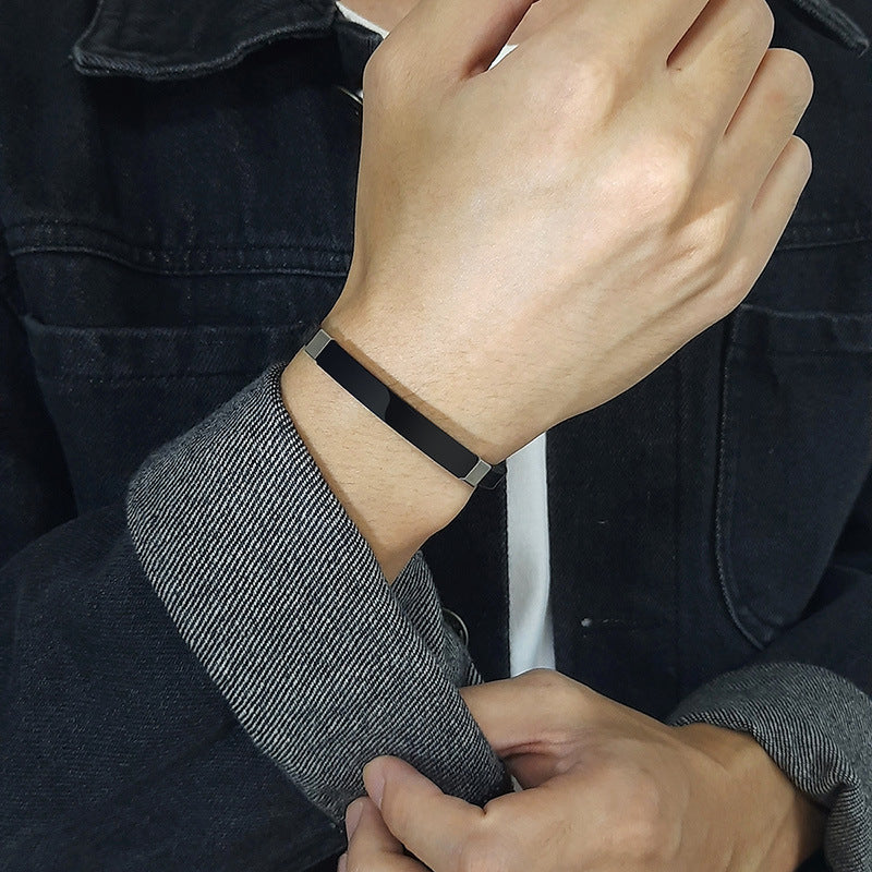 Men's Stainless Steel Black Curved Bracelet