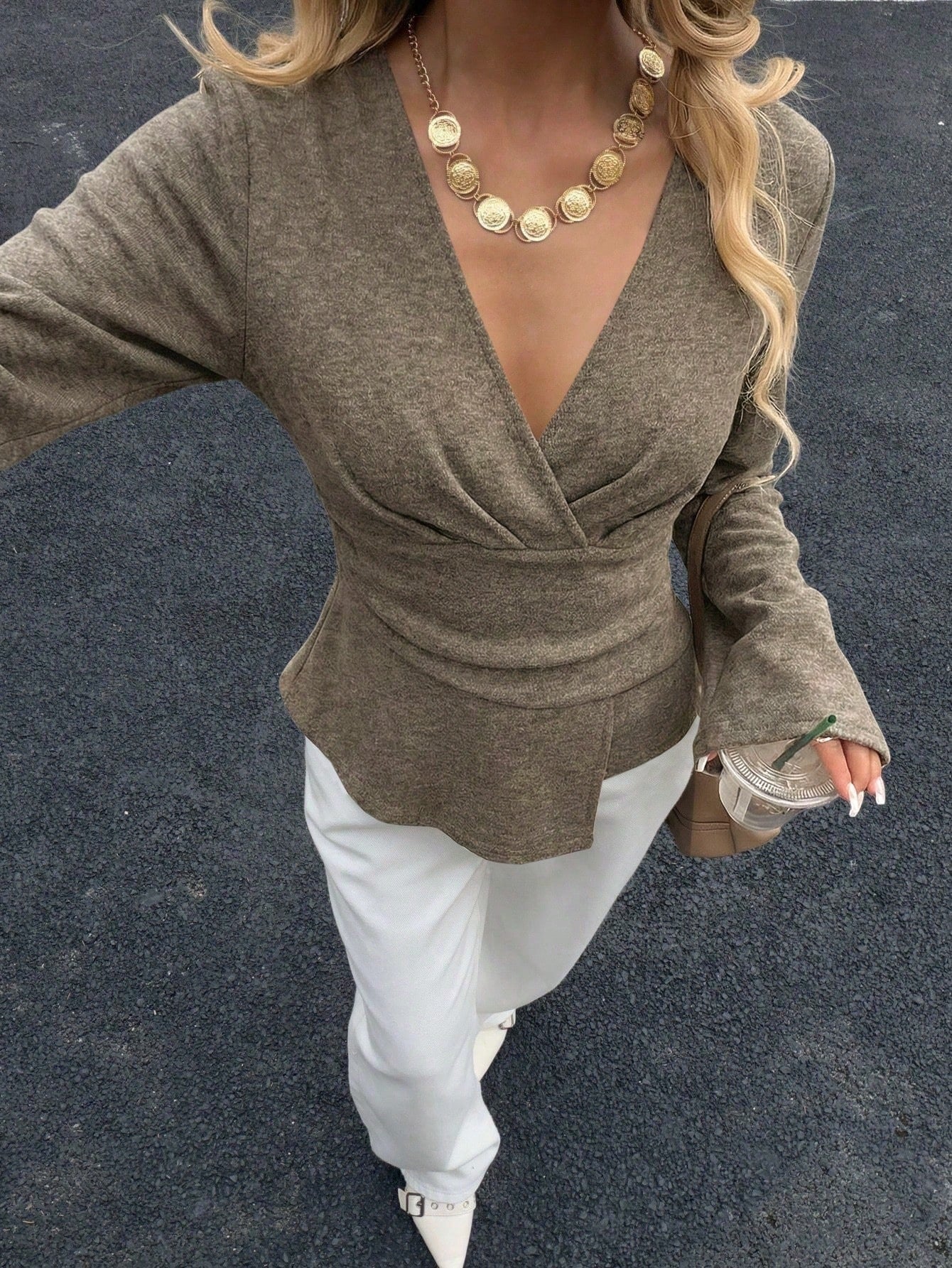 V-Neck Cross-Over Slim-Fit Top