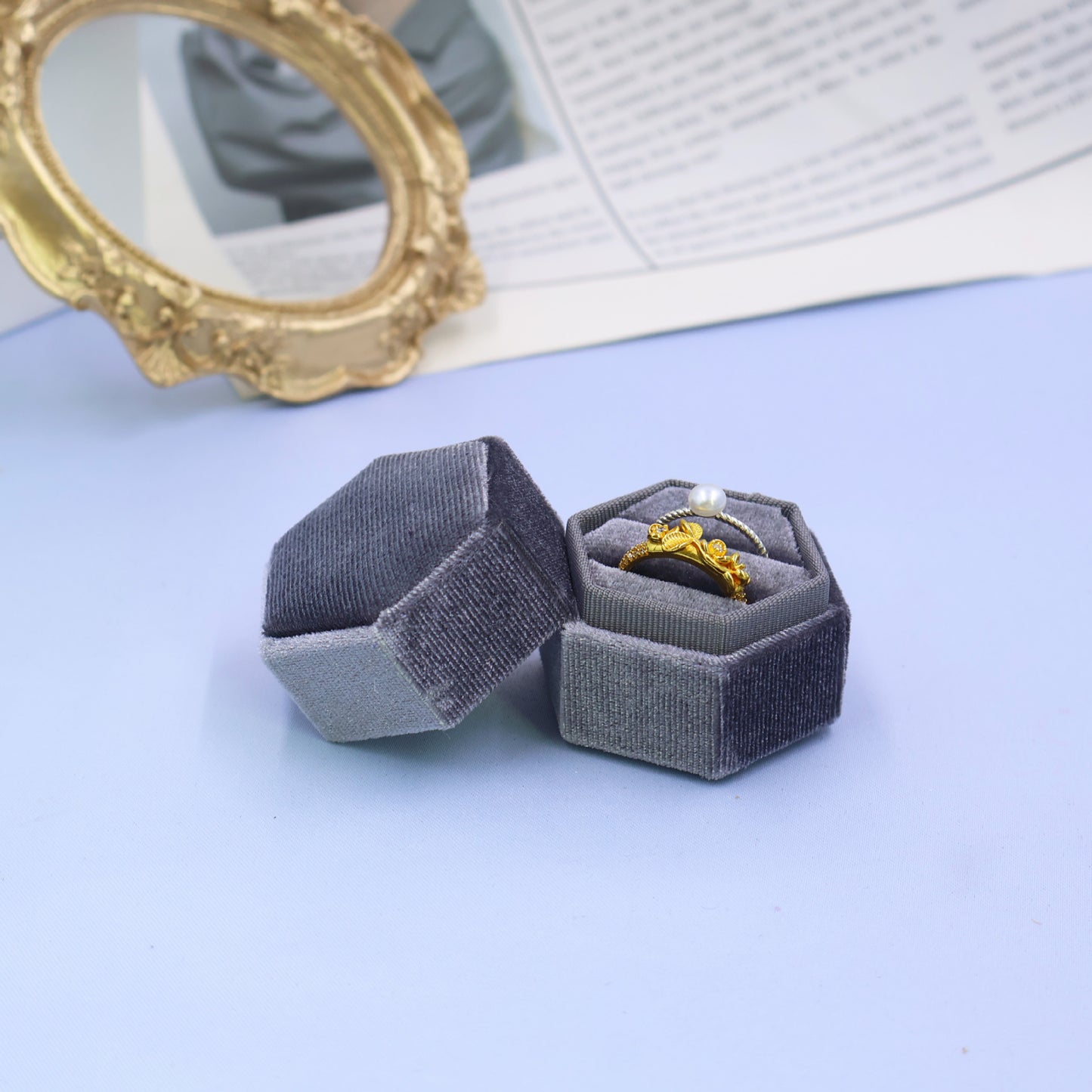 Cross-Border Velvet High-End Small Hexagonal Ring Box (Only Box)