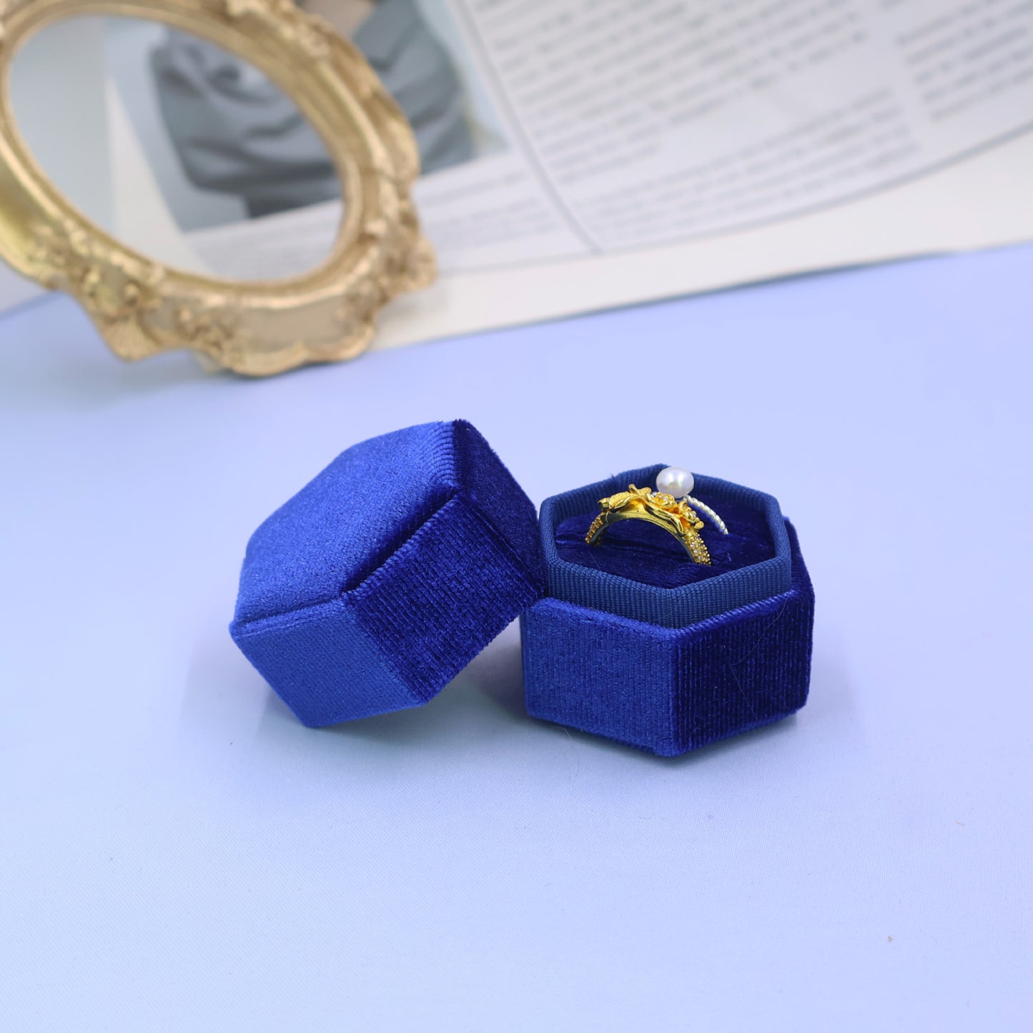 Cross-Border Velvet High-End Small Hexagonal Ring Box (Only Box)