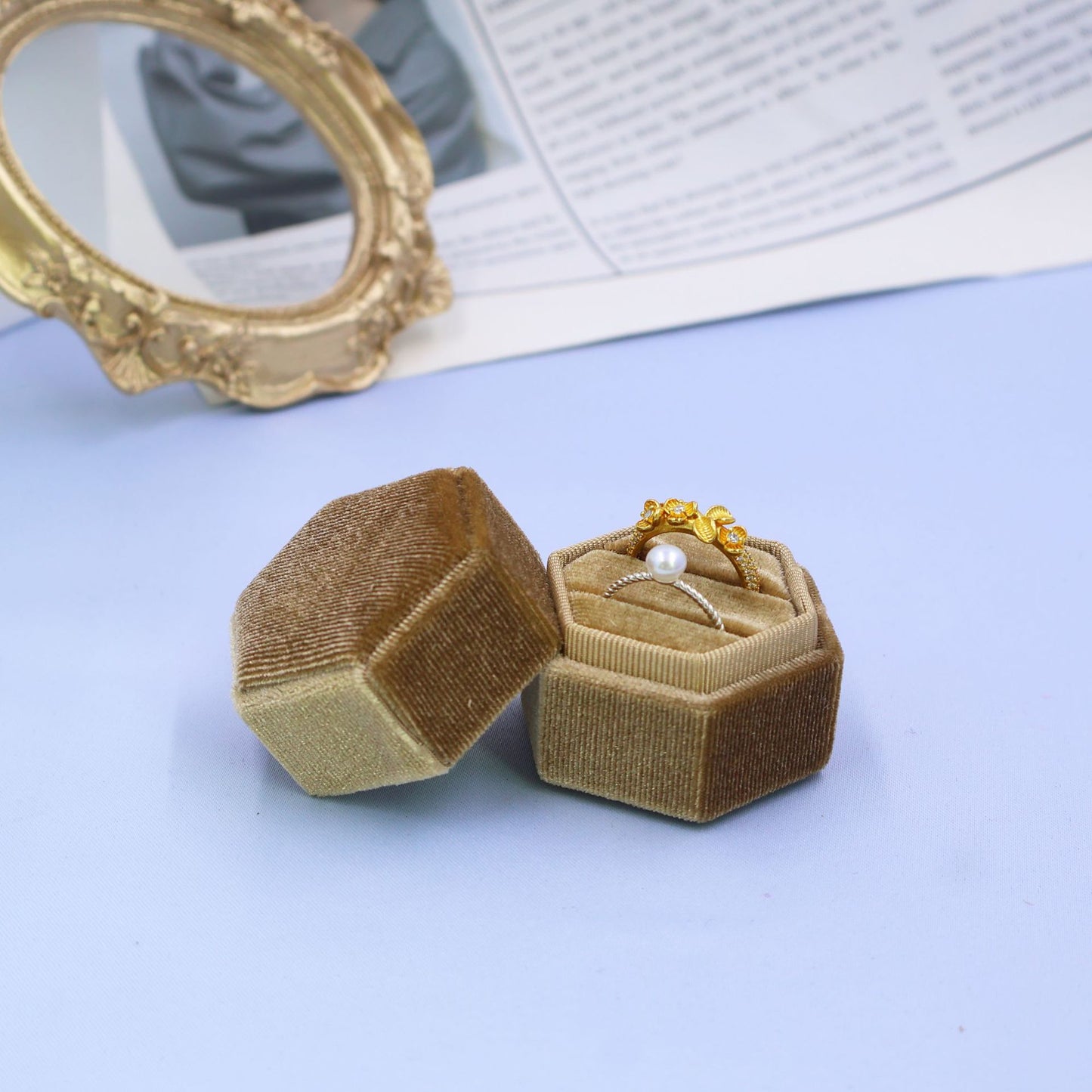 Cross-Border Velvet High-End Small Hexagonal Ring Box (Only Box)