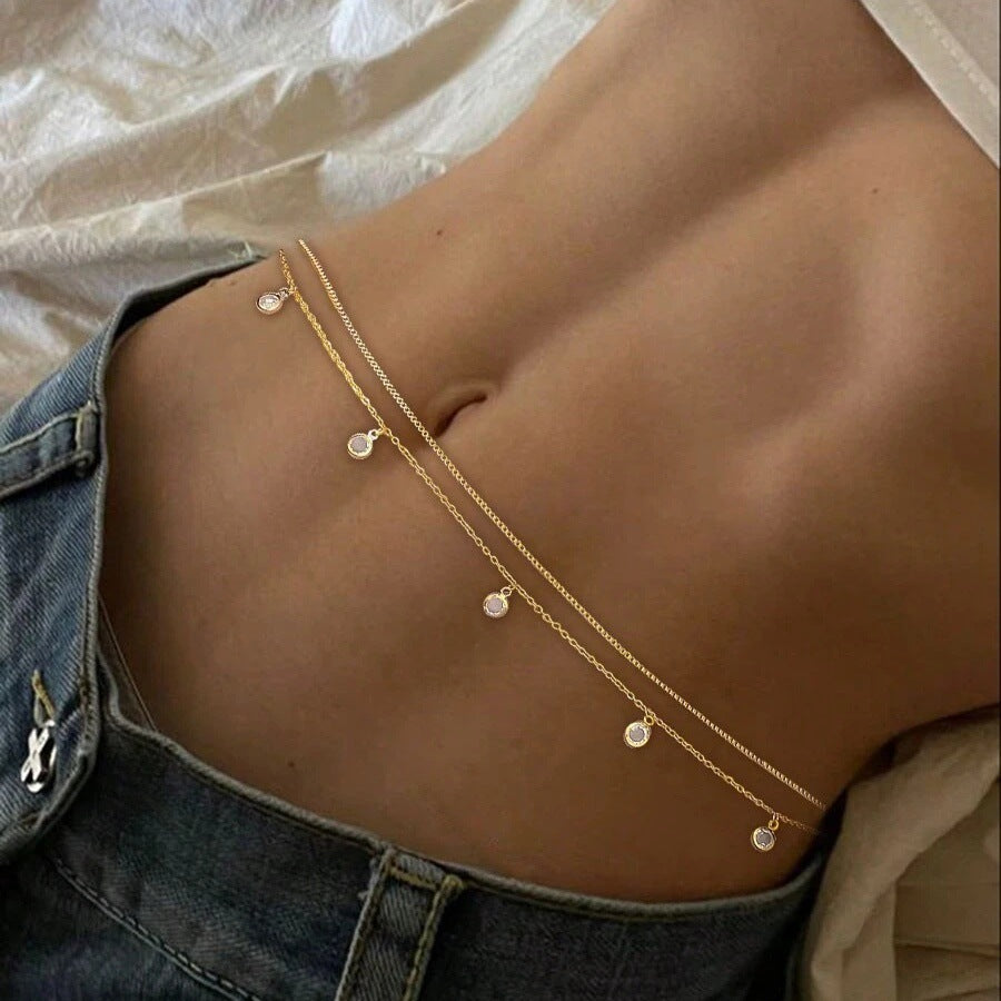 Double-Layer Rhinestone Tassel Waist Chain