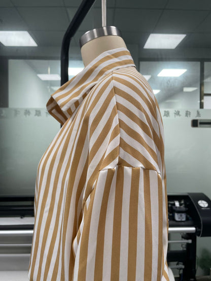 Striped Sleeved Shirt & Loose Pants Two-Piece Set