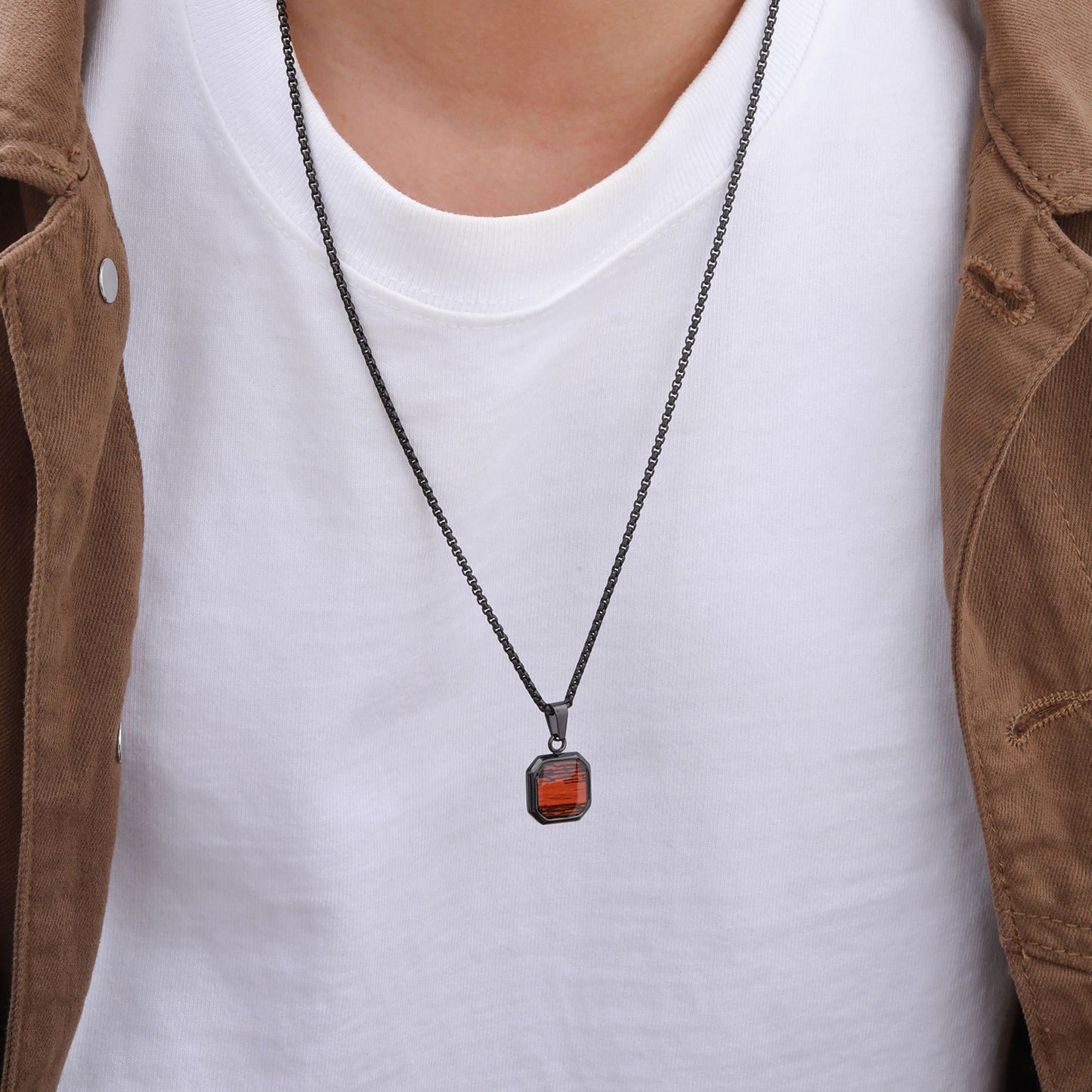 Men's Wood Grain Stainless Steel Black Pendant
