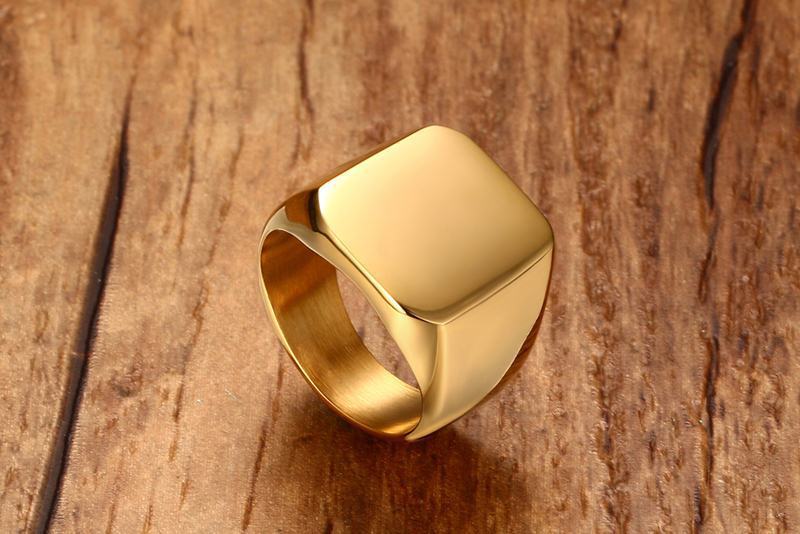 Square Titanium Steel Ring Gold