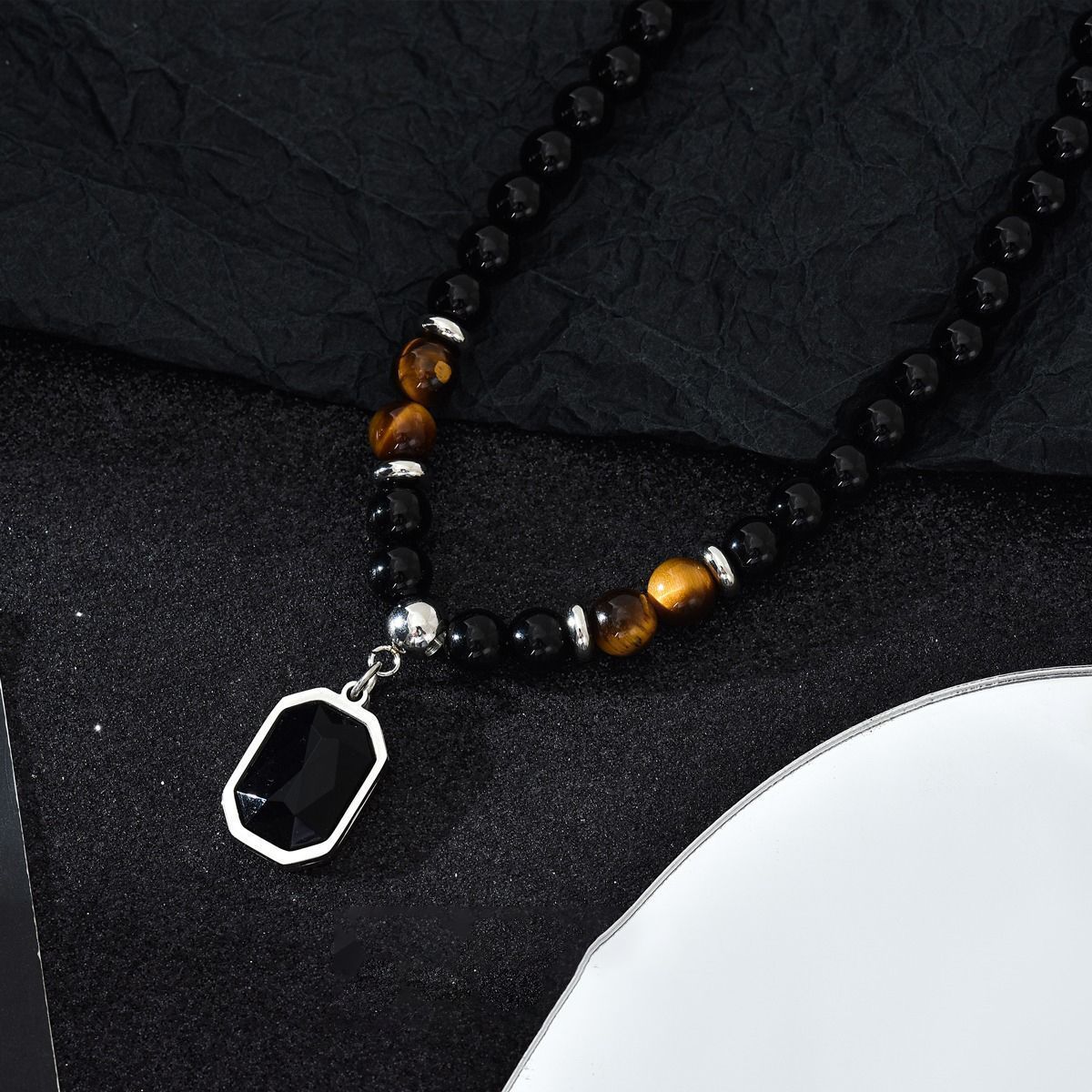 Men's Tiger Eye Black Diamond Necklace
