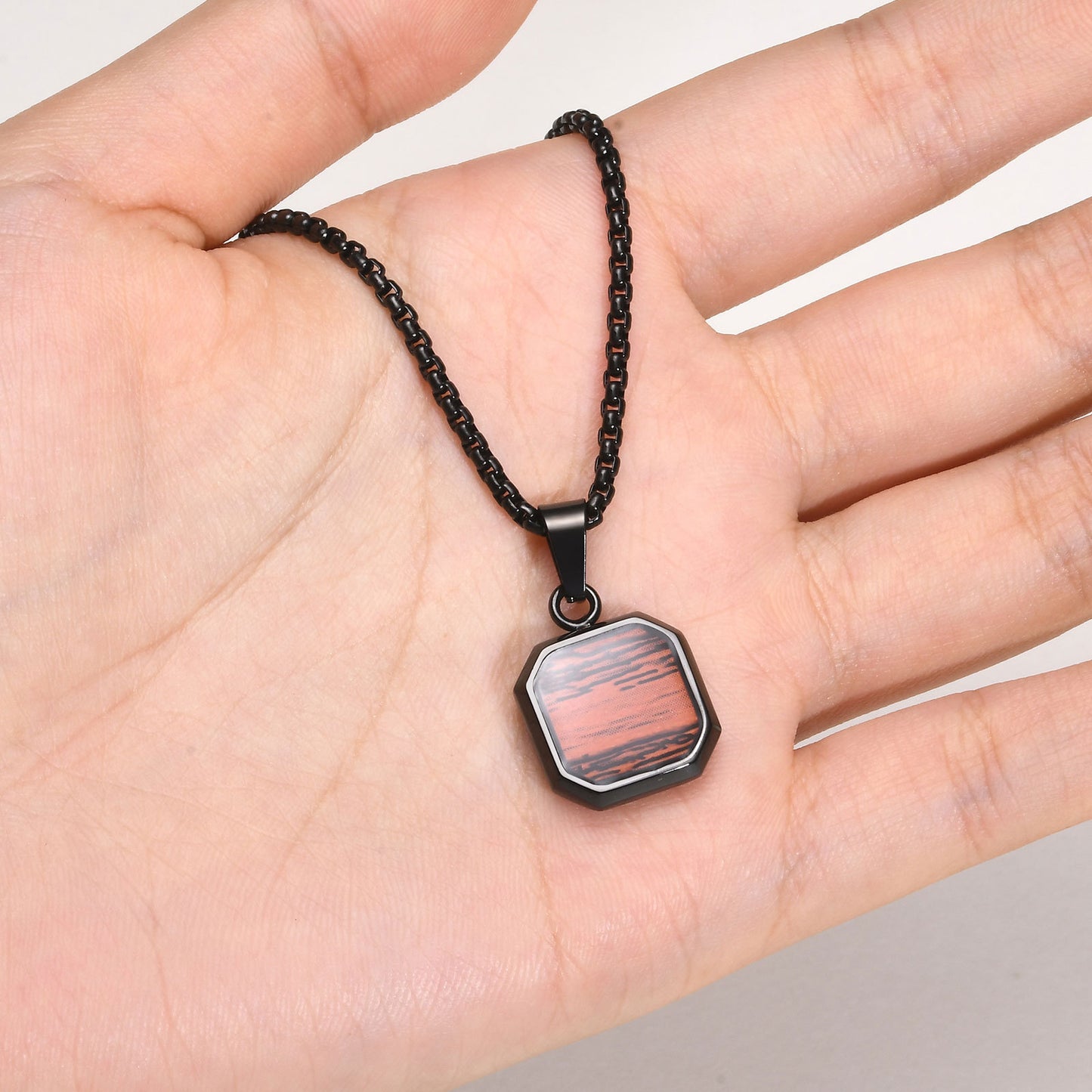 Men's Wood Grain Stainless Steel Black Pendant