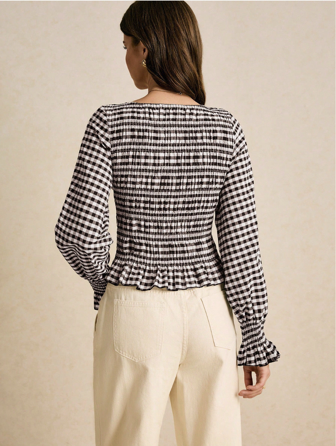 Retro plaid long-sleeved T-shirt