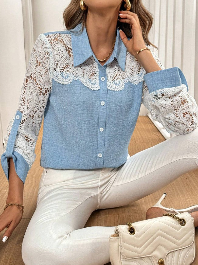 Lace Patchwork Long-Sleeve Shirt