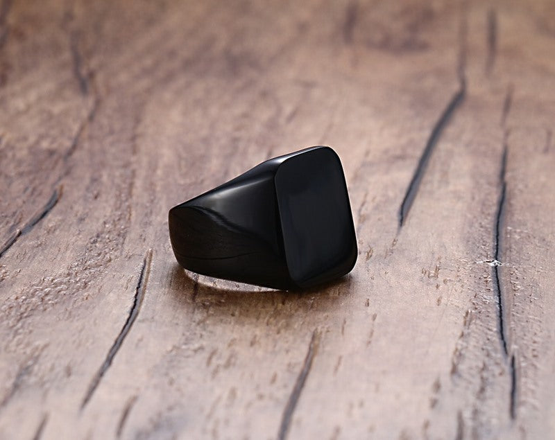 Square Titanium Steel Ring Black