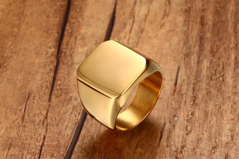 Square Titanium Steel Ring Gold