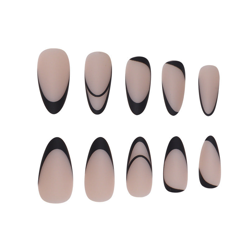 Black matte line teardrop nail