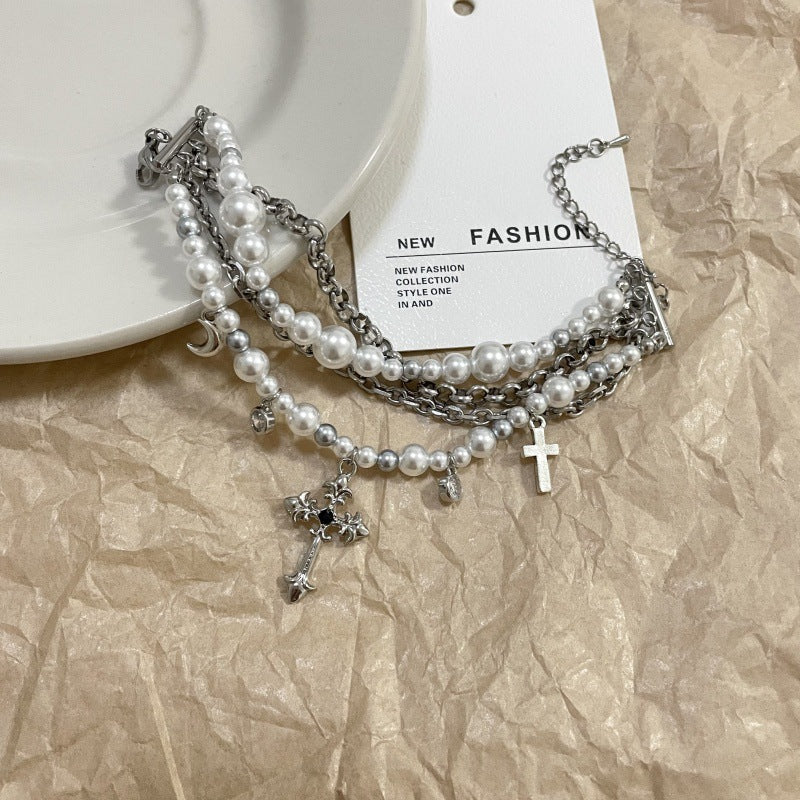 Men's Pearl bracelet With Cross