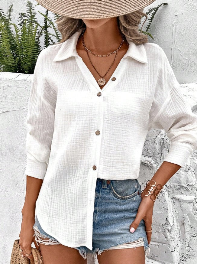 Lapel Loose Long-Sleeved Button-Down Shirt