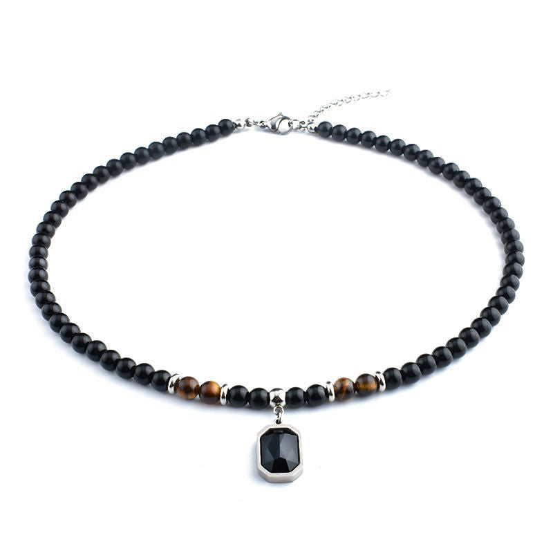 Men's Tiger Eye Black Diamond Necklace
