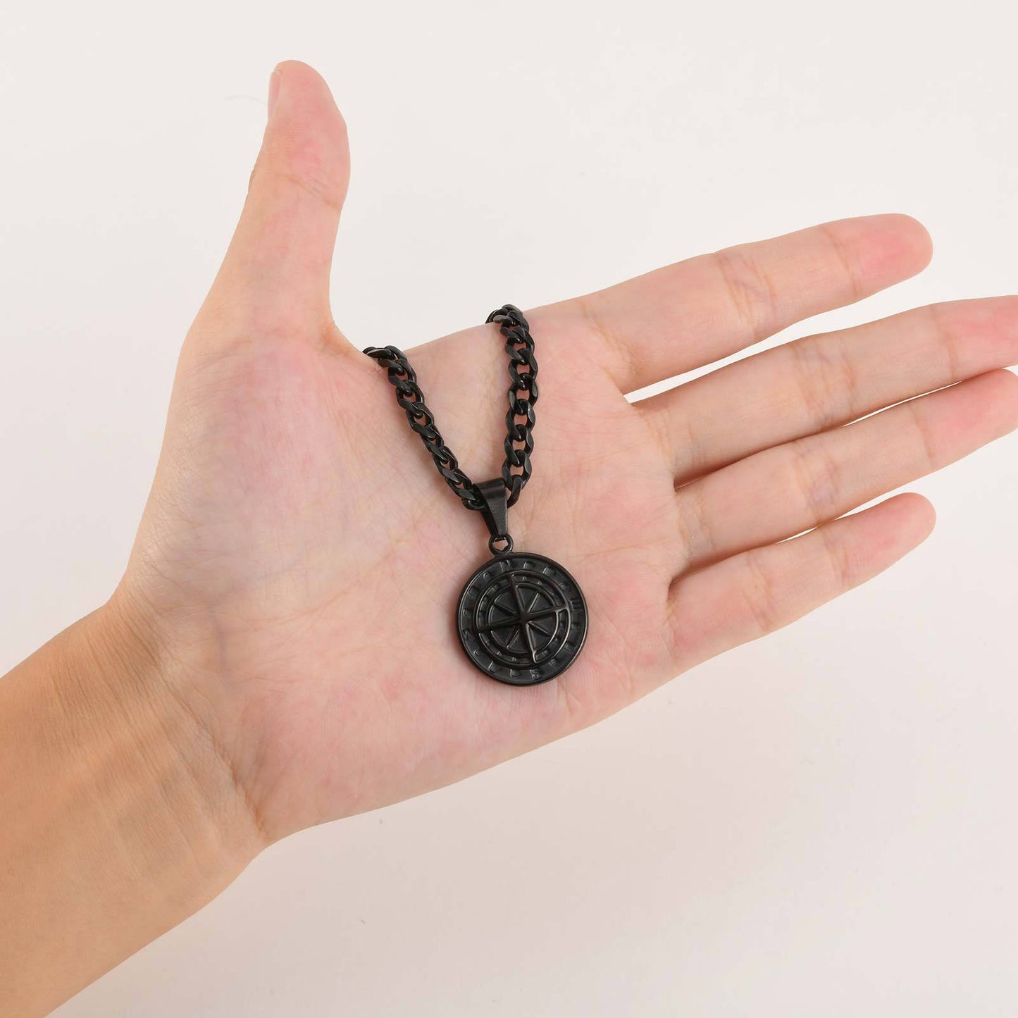 Men's Stainless Steel Black Compass Pendant