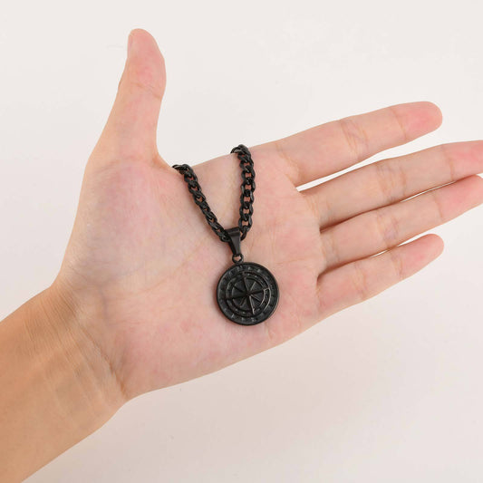 Stainless Steel Black Compass Pendant