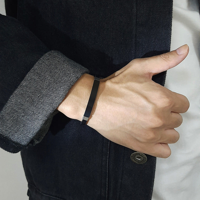 Men's Stainless Steel Black Curved Bracelet