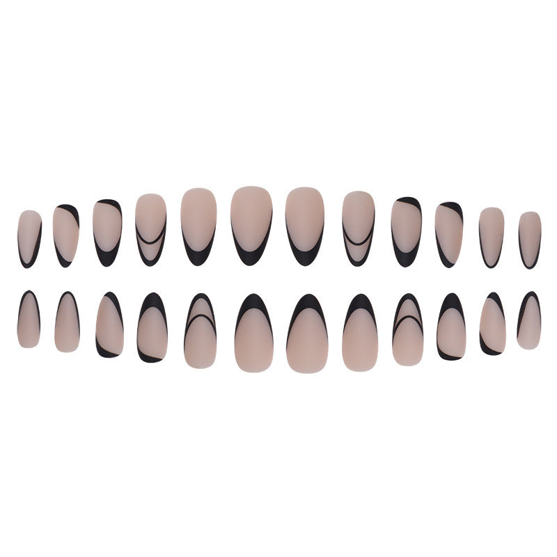 Black matte line teardrop nail