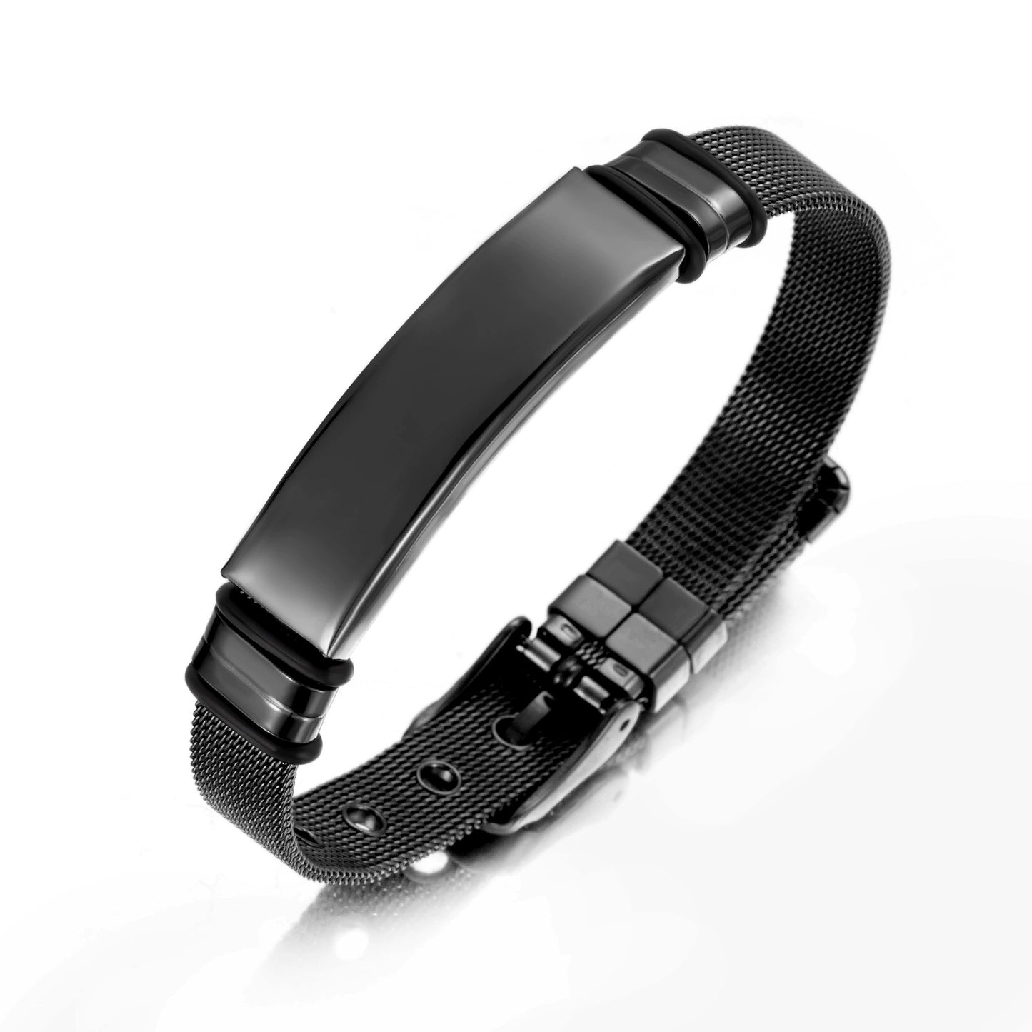 Men's Stainless Steel Black Mesh Curved Bracelet
