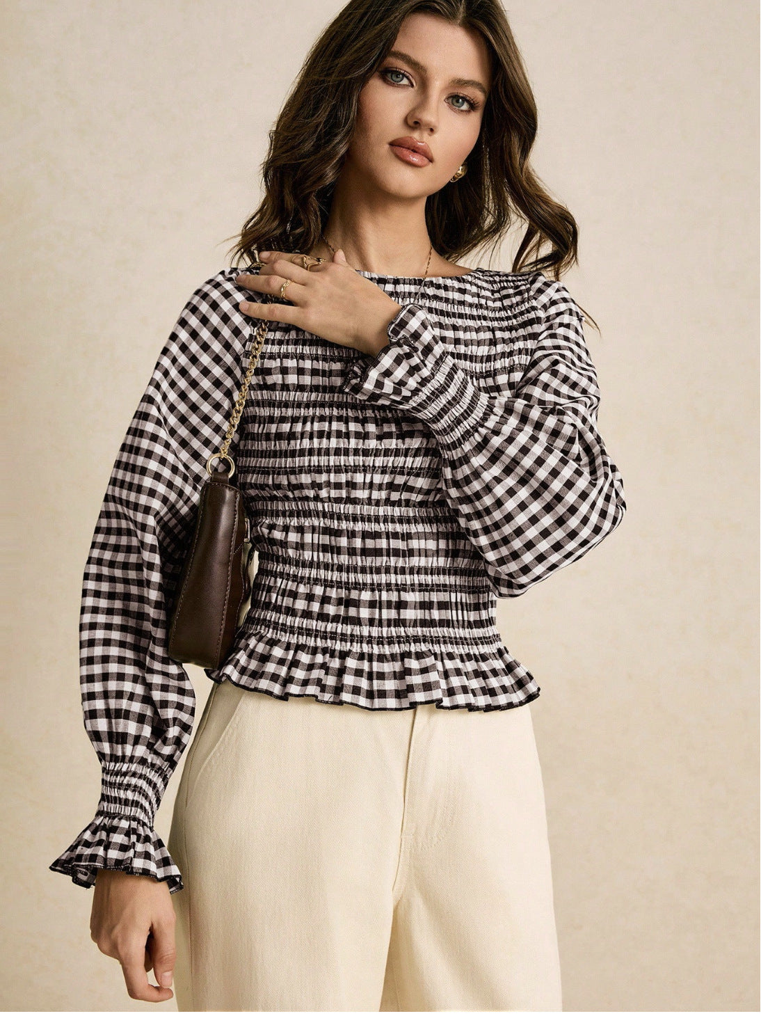 Retro plaid long-sleeved T-shirt