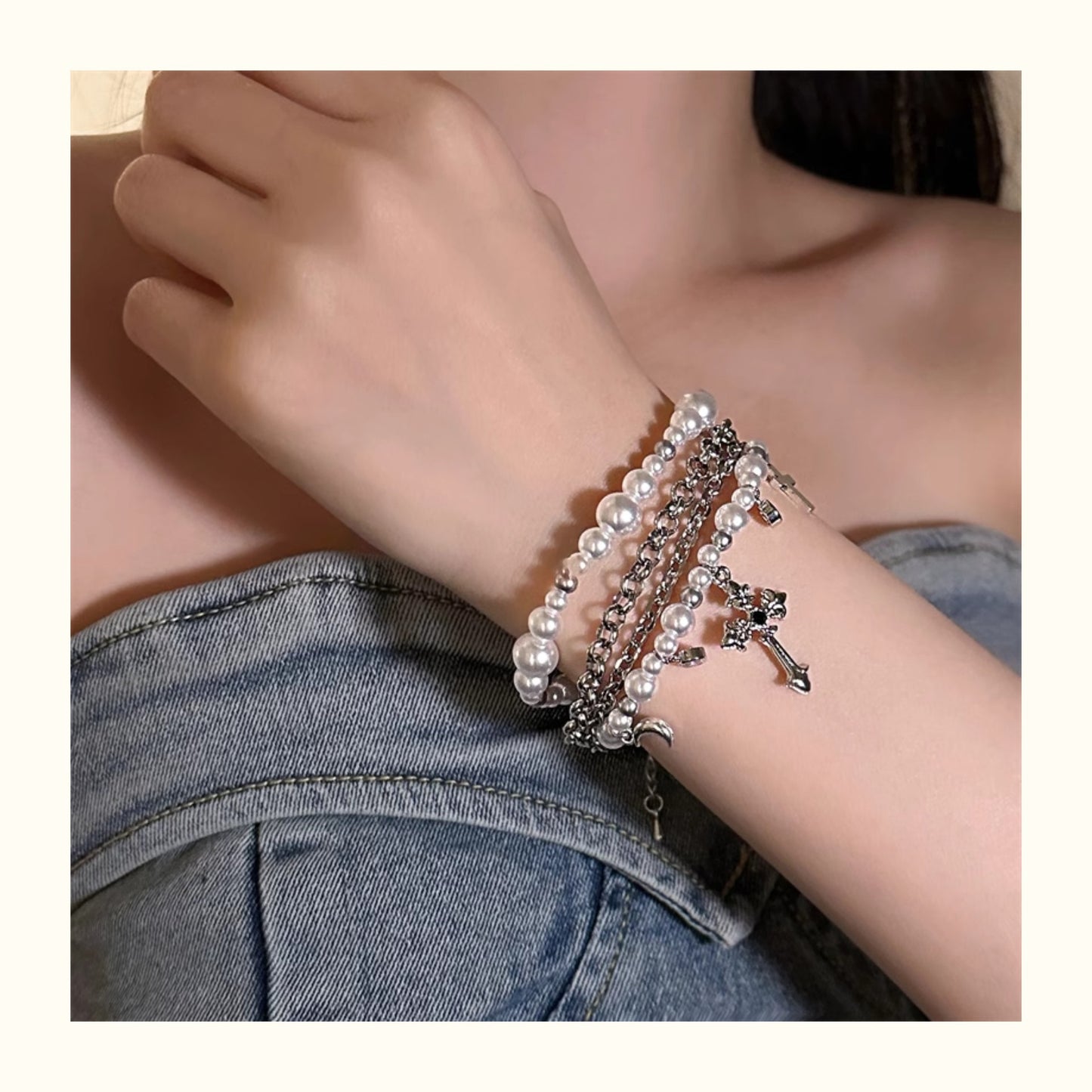 Men's Pearl bracelet With Cross