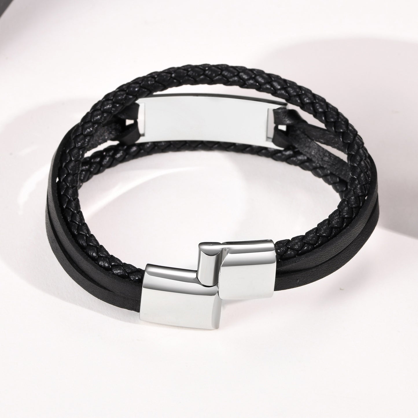 Men's Stainless Steel Leather Bracelet