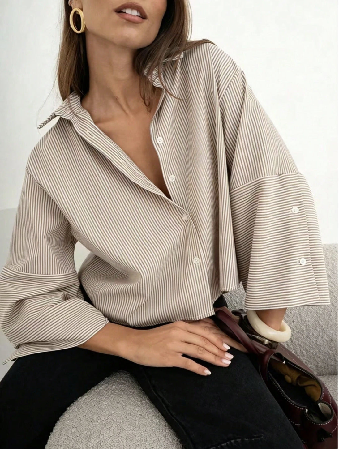 Women's cross-border striped long-sleeved