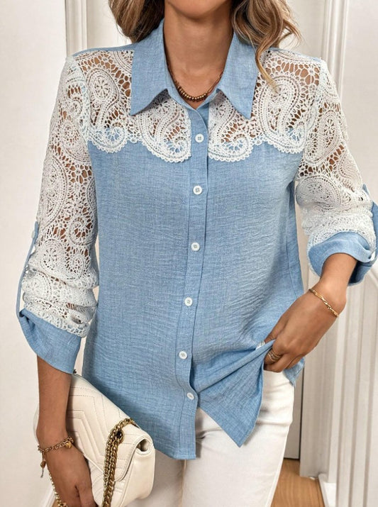 Lace Patchwork Long-Sleeve Shirt
