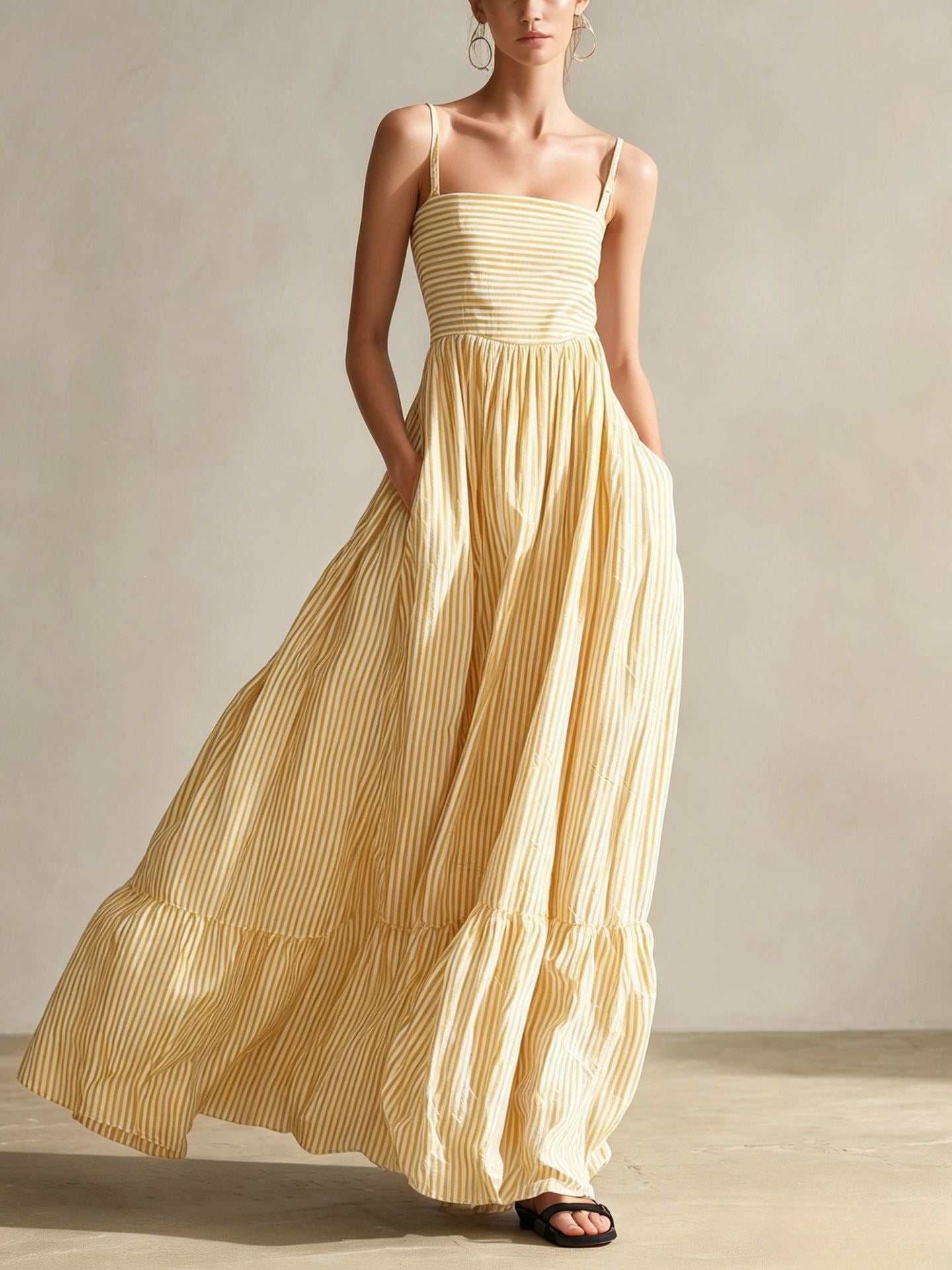 Woven Sleeveless Spaghetti Strap Long Dress