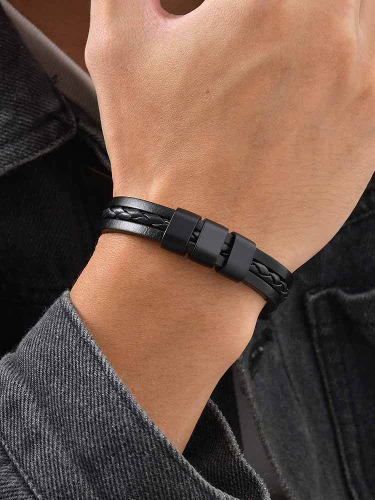 Men's Three-Layer PU Leather Bracelet