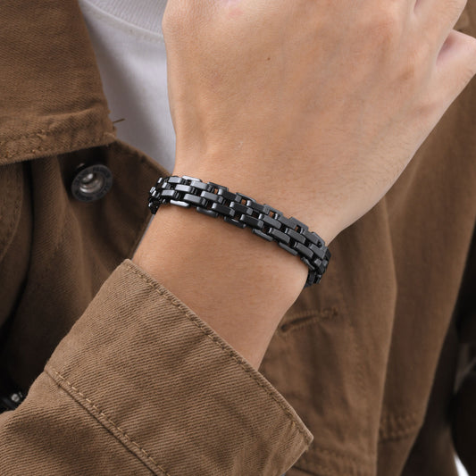 Black Strap Stainless Steel Bracelet