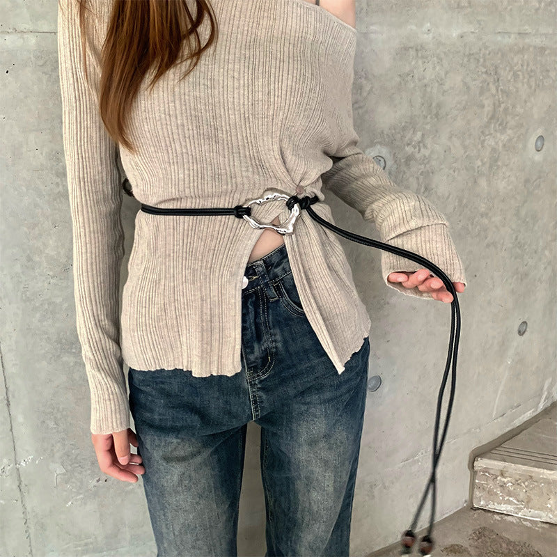 Knotted Small Leather Cord Belt