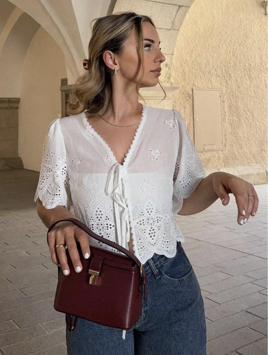 Lace V neck shirt